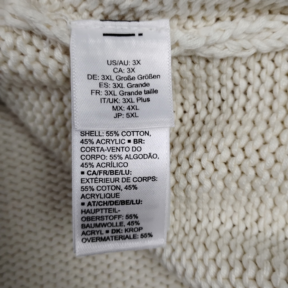NWT The Drop Chunky Knit V- Neck Sweater In Cream With Red/Blk Stripe Accents 3X - Picture 6 of 8